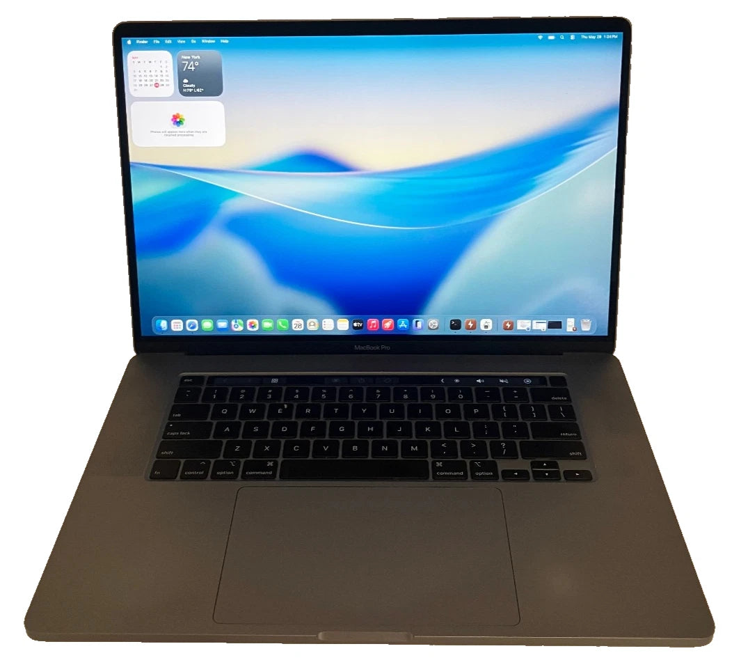 Laptop with a blue screen on a white background
