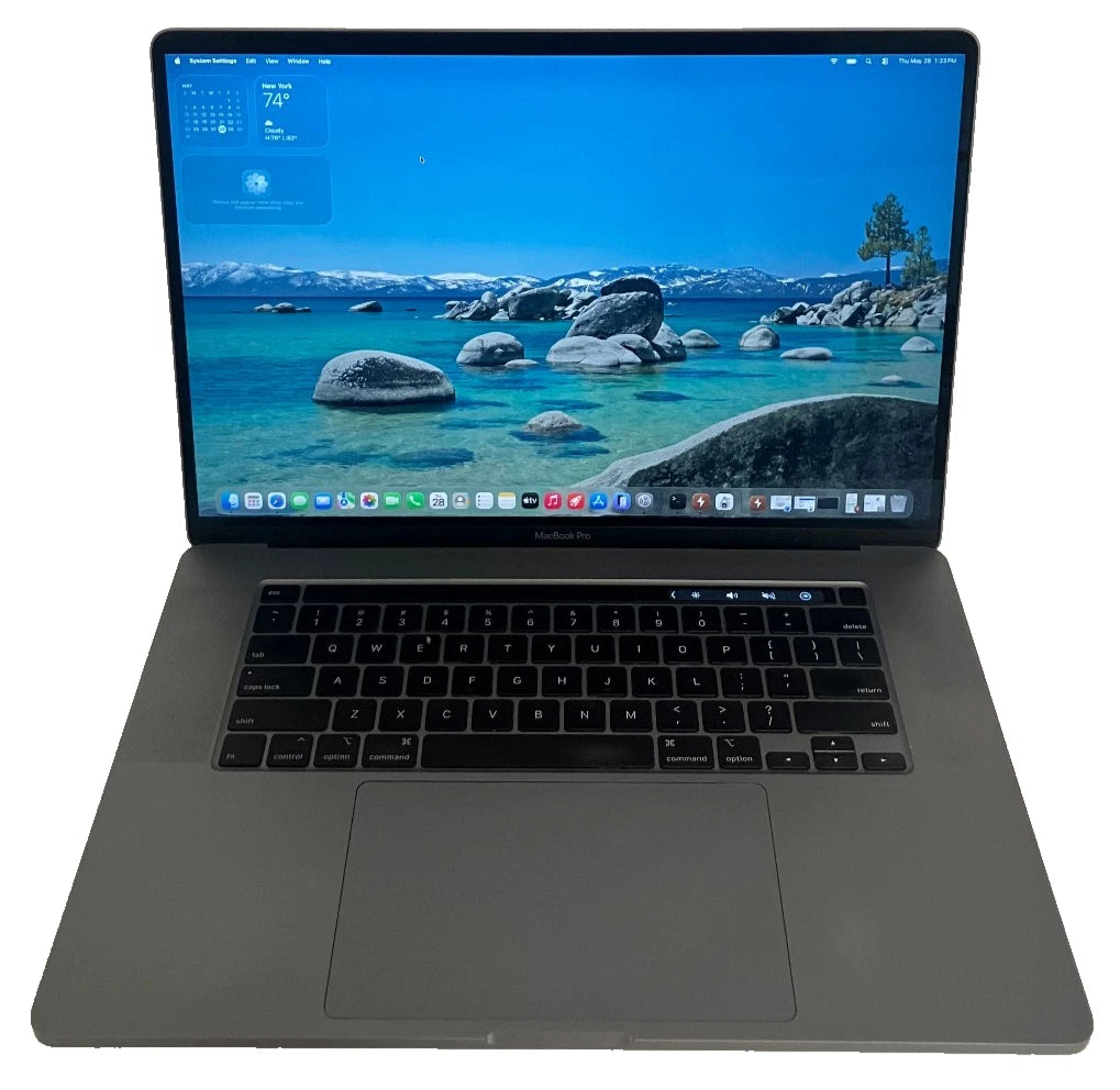 Laptop with a scenic wallpaper on the screen
