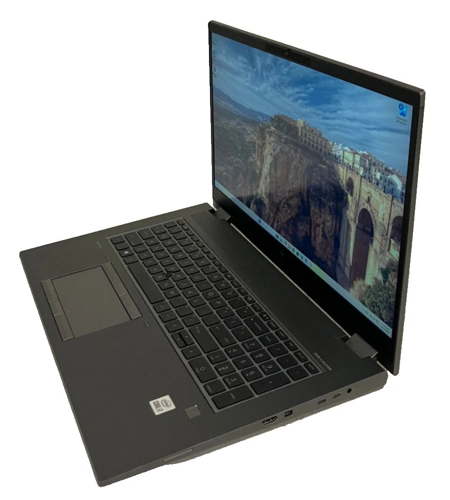 Black laptop open on a white background