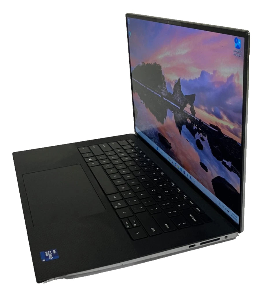 Black laptop with a scenic display on a white background