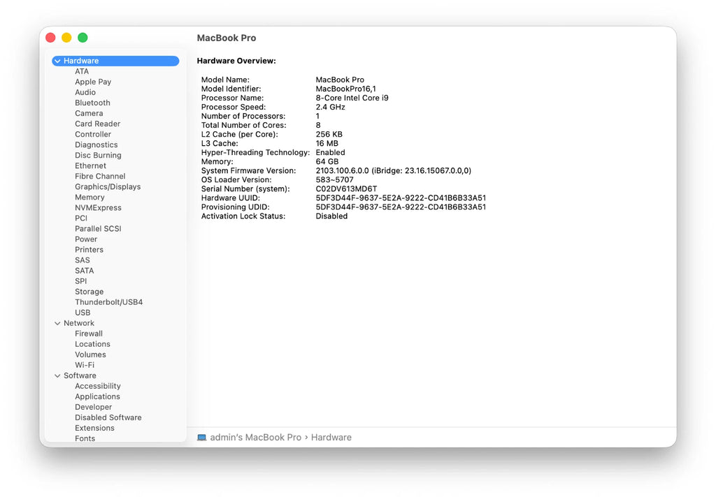 MacBook Pro hardware overview screen on a white background