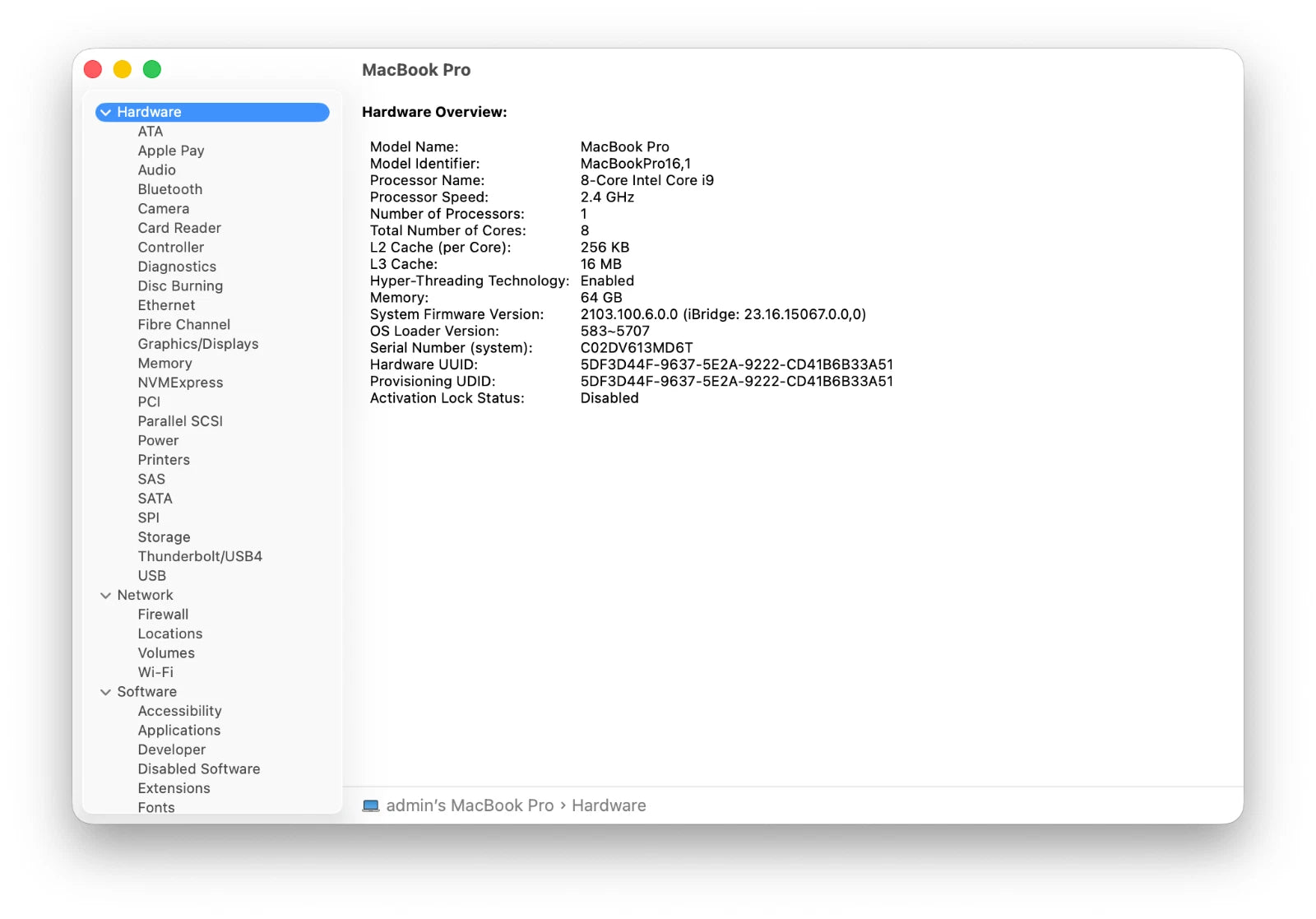 MacBook Pro hardware overview screen on a white background