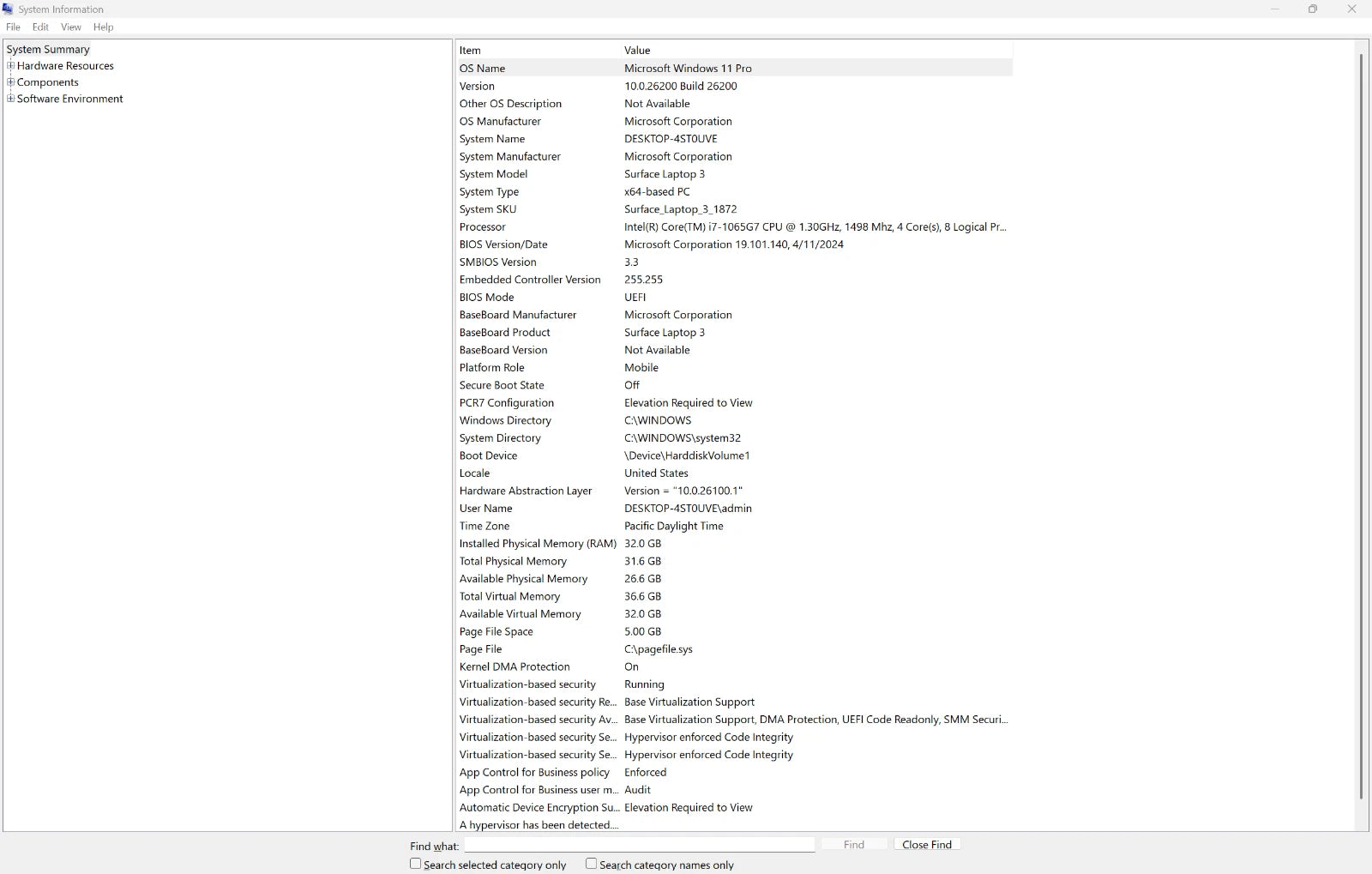 Computer system information window displaying various technical details.